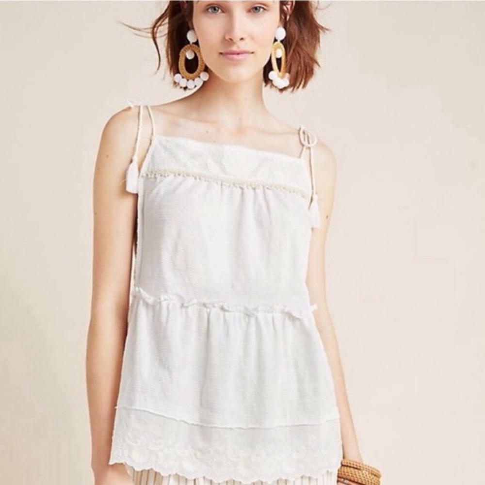 ANTHRO April embroidered tiered babydoll top white